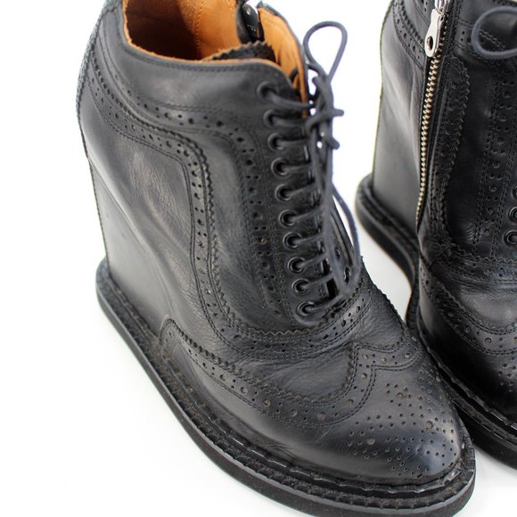 Mihara Yasuhiro Black Brogue Wedge Boots 6.5 Lace Up Platform Oxford Zip Japan - Picture 5 of 13
